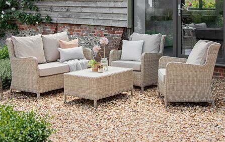 Bramblecrest Chedworth Garden 2 Seat Sofa with 2 Armchairs and Rectangle Coffee Table - Sandstone-X21WCWCS2C 1
