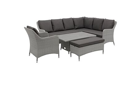 Bramblecrest Tetbury L-Shape Rattan Sofa with Rectangle Adjustable Tree-Free Table, Bench & Chair - Graphite-X26TYGM02 1