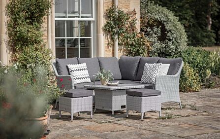 Bramblecrest Tetbury Mini Rattan Corner Sofa Set with Adjustable Table - Graphite-X26TYGM01 1