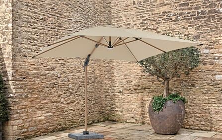 Bramblecrest Truro Wood Effect 3M Square LED Sand Side Post Parasol inc Granite Base - FREE cover-SPPSL14W 1