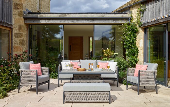 Bramblecrest Mauritius 3 Seat Garden Sofa Set with Rectangle Adjustable Table - Eco Cobble