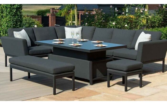 Maze Pulse Corner Garden Sofa Set with Rectangular Adjustable Table - Charcoal-FB-PUL-RCD-FPT-ST