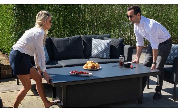 Maze Pulse Three Seat Garden Sofa Set with Rising Table - Charcoal-FB-PUL-3SD-ST