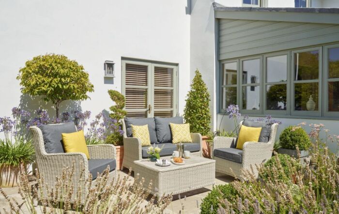 Bramblecrest Chedworth Outdoor 2 Seat Sofa with 2 Armchairs and Rectangle Coffee Table - Dove Grey-X21WCGCS2C