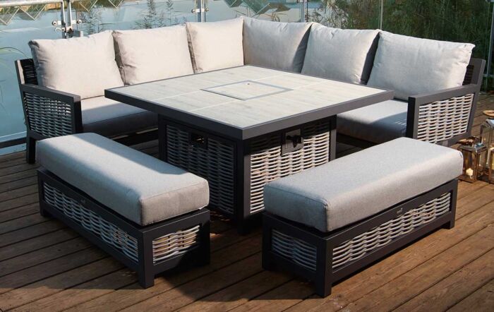 Bramblecrest Portofino Outdoor Corner Firepit Sofa Set - Grey-X21APTSCDT4FP