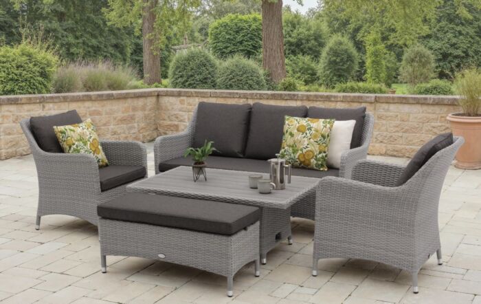 Bramblecrest Tetbury 3 Seat Garden Sofa Set with Adjustable Table & Tree-Free Top - Graphite-X26TYGM04