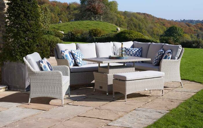 Bramblecrest Tetbury Rattan Corner Sofa Set with Adjustable Tree-Free Table and Armchair - Nutmeg