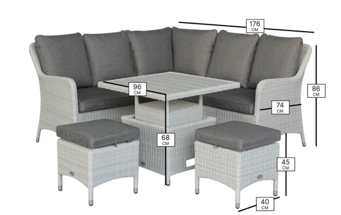 Bramblecrest Tetbury Mini Rattan Corner Sofa Set with Adjustable Table - Graphite-X26TYGM01
