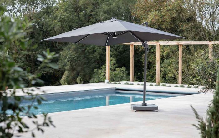 Bramblecrest Truro 3M Square LED Parasol Grey Including Granite Base -  FREE cover