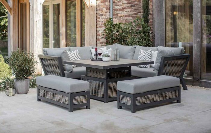 Bramblecrest Tuscan Outdoor Corner Sofa Set with Adjustable Dining Table - Grey