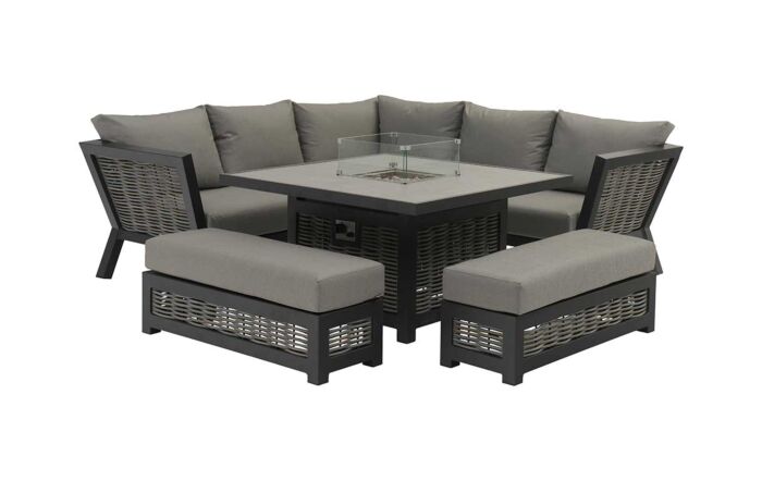 Bramblecrest Tuscan Garden Corner Sofa Set with Firepit Table - Grey-X21ATUSCDT1FP