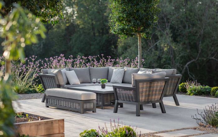 Bramblecrest Tuscan Modular Garden L-Shape Sofa, Large Rectangle Piston Table, Long Bench & Chair-X25TU01 1