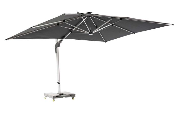 Bramblecrest Worcester 4m x 3m Rectangle Cantilever LED Grey Parasol with Cover -SPGLP15