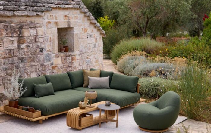 Cane-Line Sticks Platform Teak Outdoor Corner Sofa - Dark Green-STICKSPLATFY156T 1