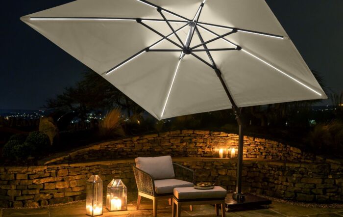 Platinum Champagne Glow 3mt Square Free Arm Parasol With 90kg Wheeled Base-18-111-CH-18-125