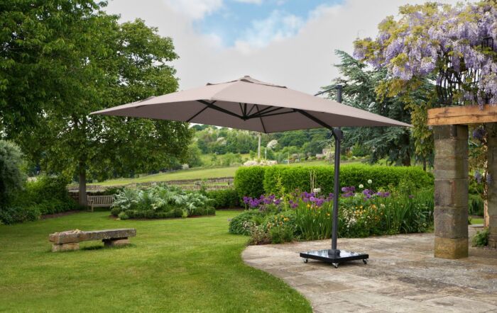 Platinum Taupe Challenger T2 3.5 x 2.6m Rectangular Free Arm Parasol With 90kg Wheeled Base