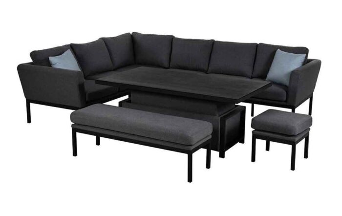 Maze Pulse Corner Garden Sofa Set with Rectangular Adjustable Table - Charcoal-FB-PUL-RCD-FPT-ST