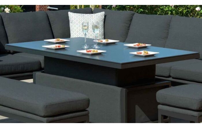 Maze Pulse Corner Garden Sofa Set with Rectangular Adjustable Table - Charcoal-FB-PUL-RCD-FPT-ST