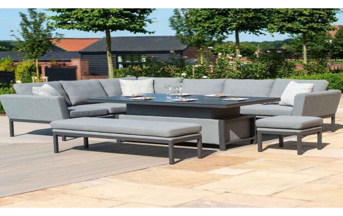 Maze Pulse Corner Sofa Dining Set with Rectangular Adjustable Table - Flanelle -FB-PUL-RCD-FL-1