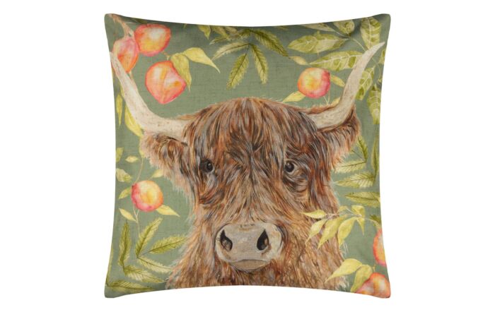 Furn. Highland Cow Outdoor Scatter Cushion -Furn. Grove Highland Cow Outdoor Cushion - Olive