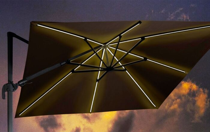 Platinum Taupe Glow Side Arm Parasol with Polished Granite Base -18-111-TA-1