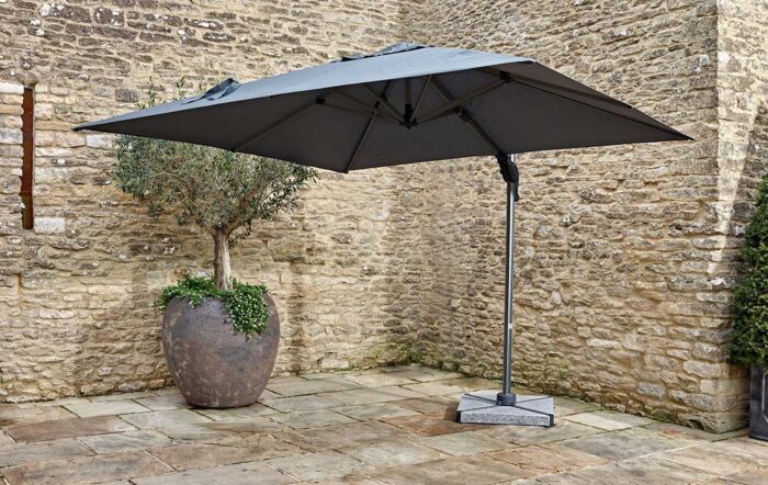 Bramblecrest Chichester 3M Square Parasol with Granite Base and FREE Cover - Grey-SPPG8 1-Grey