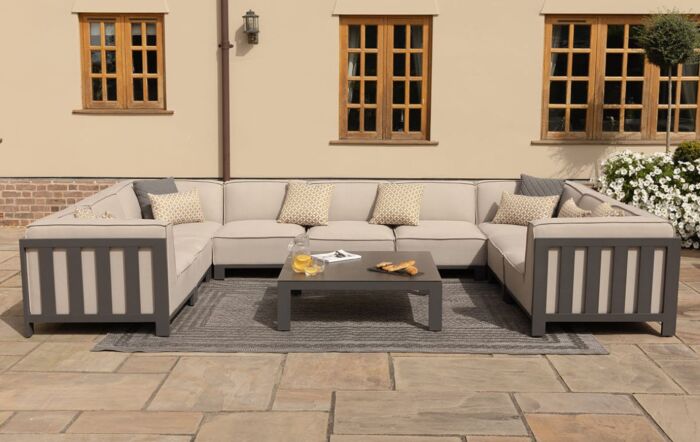 Maze Ibiza U Shape Garden Sofa Set with Square Coffee Table - Oatmeal-FB-IBIZ-USCSS-OT