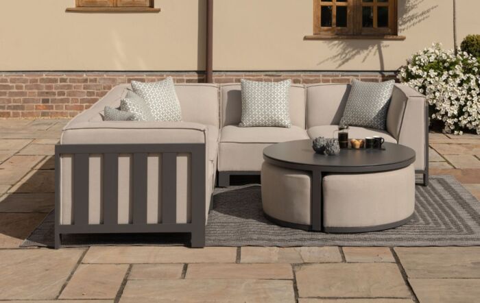 Maze Ibiza Small Outdoor Corner Sofa with Round Coffee Table and Footstools - Oatmeal-FB-IBIZ-SCSS-R-OT