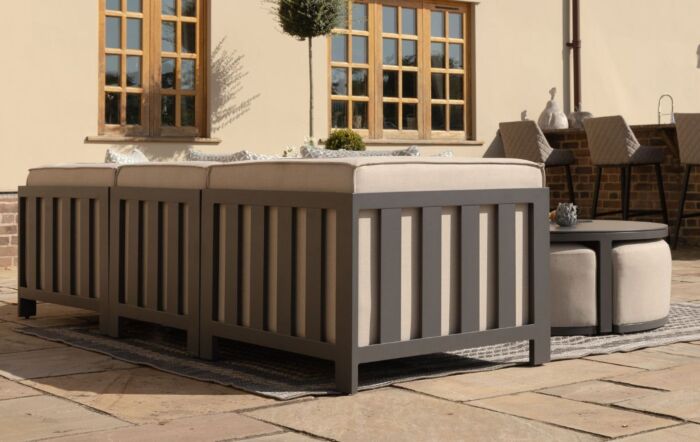 Maze Ibiza Small Outdoor Corner Sofa with Round Coffee Table and Footstools - Oatmeal-FB-IBIZ-SCSS-R-OT