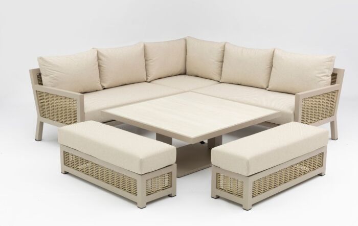 JB Furniture Conrad Square Adjustable Garden Corner Sofa Dining Set - Latte-CW-AS090