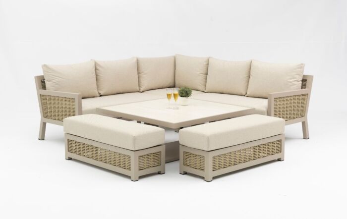JB Furniture Conrad Square Adjustable Garden Corner Sofa Dining Set - Latte-CW-AS090