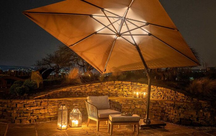 Platinum Taupe Glow Side Arm Parasol with Polished Granite Base 