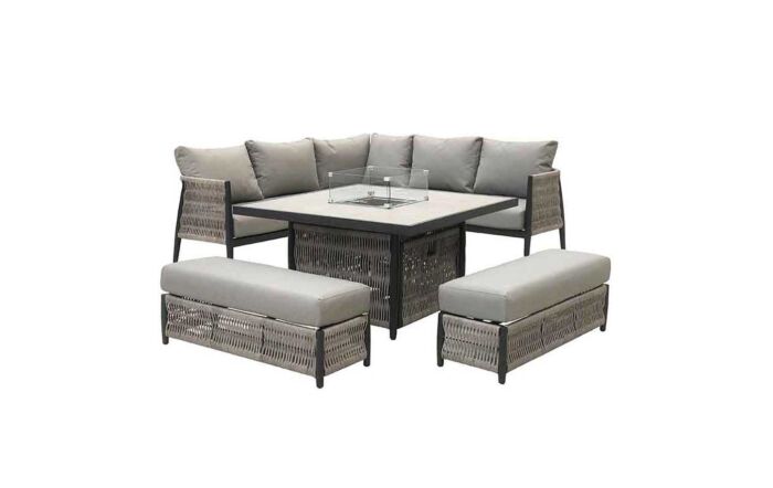Bramblecrest Mauritius Grey Garden Corner Firepit Sofa Set - Grey-X22AMAMCDTFP1