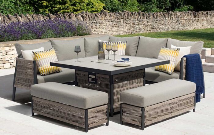 Bramblecrest Mauritius Grey Garden Corner Firepit Sofa Set - Grey-X22AMAMCDTFP1