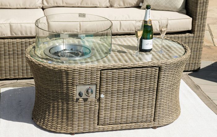 Maze Winchester 2 Seat Sofa Set with Fire Pit Coffee Table - Natural-WIN-202034-FP