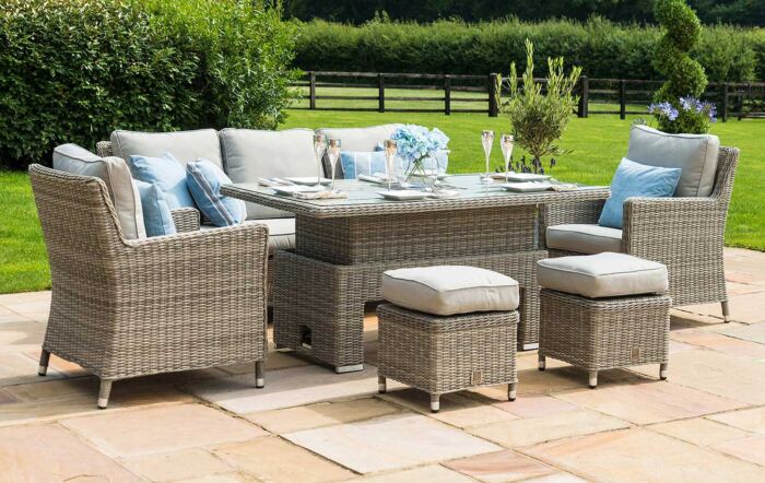 Maze Oxford Garden Sofa Dining Set with Adjustable Table - Grey-OXF-V-205534-1