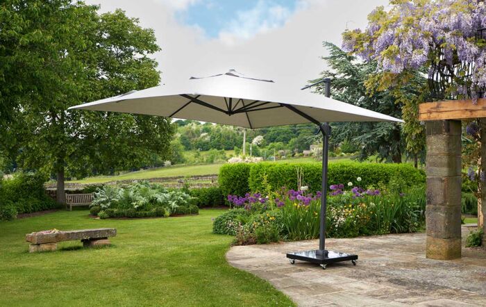 Platinum Challenger Luna Grey T2 3.5 x 2.6m Rectangular Free Arm Parasol With 90kg Wheeled Base-18-304-LG & 18-125