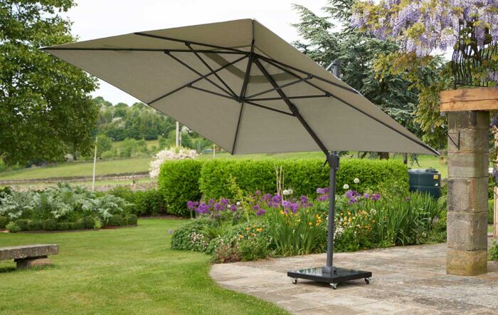 Platinum Challenger Luna Grey T2 3.5 x 2.6m Rectangular Free Arm Parasol With 90kg Wheeled Base-18-304-LG & 18-125