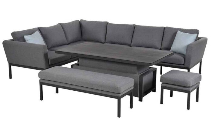 Maze Pulse Corner Sofa Dining Set with Rectangular Adjustable Table - Flanelle -FB-PUL-RCD-FL-1