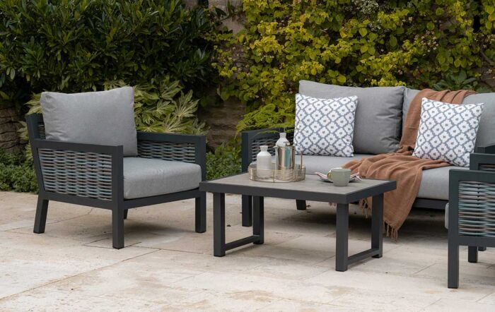 Bramblecrest Portofino Two Seat Outdoor Sofa Set with Coffee Table - Grey-AWPTSC1E