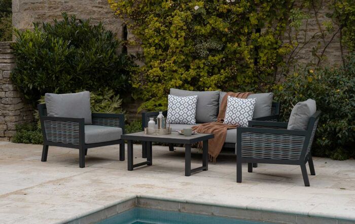 Bramblecrest Portofino Two Seat Outdoor Sofa Set with Coffee Table - Grey-AWPTSC1E