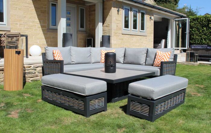 Bramblecrest Portofino Corner Garden Sofa Set with Adjustable Dining Table - Grey-X21APTSCDT8