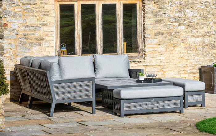 Bramblecrest Portofino Corner Garden Sofa Set with Adjustable Dining Table - Grey-X21APTSCDT8