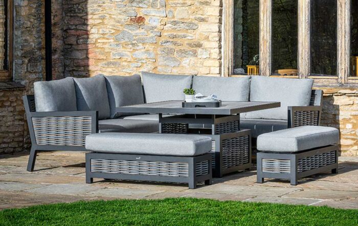 Bramblecrest Portofino Corner Garden Sofa Set with Adjustable Dining Table - Grey-X21APTSCDT8