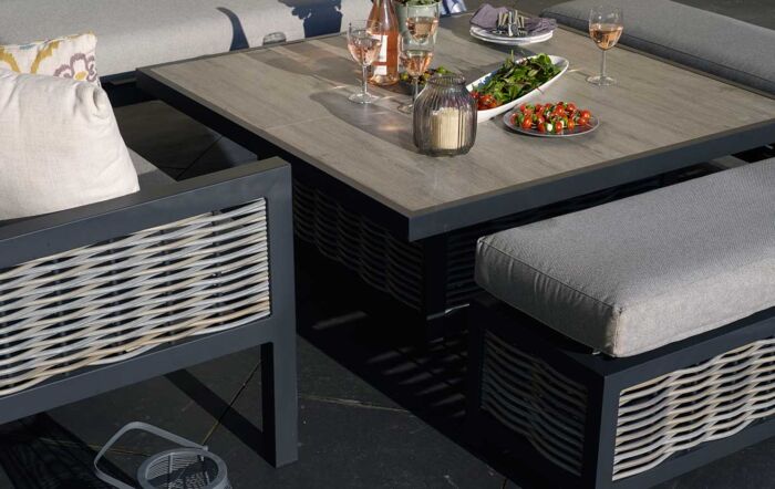 Bramblecrest Portofino Corner Garden Sofa Set with Adjustable Dining Table - Grey-X21APTSCDT8