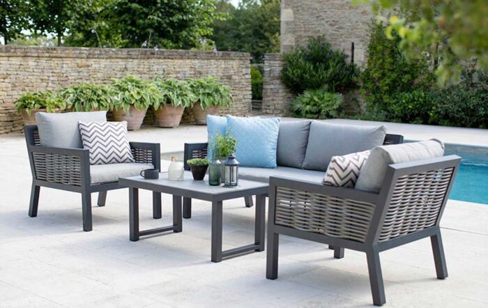Bramblecrest Portofino Two Seat Outdoor Sofa Set with Coffee Table - Grey-AWPTSC1E