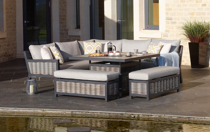 Bramblecrest Portofino Corner Garden Sofa Set with Adjustable Dining Table - Grey
