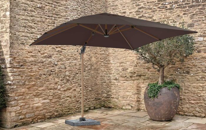 Bramblecrest Truro Wood Effect 3M Square LED Grey Parasol inc Granite Base - FREE cover-SPPGL14W 1