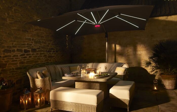 Bramblecrest Truro 3M Square LED Parasol Grey Including Granite Base - FREE cover-X18PG30Q03