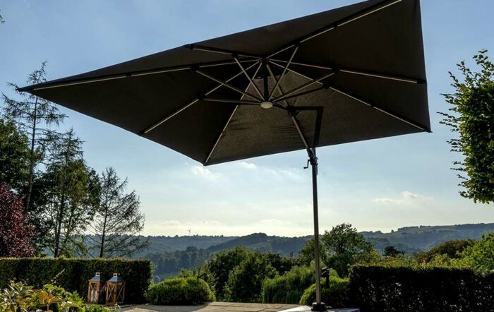 Bramblecrest Truro 3M Square LED Parasol Grey Including Granite Base - FREE cover-X18PG30Q03